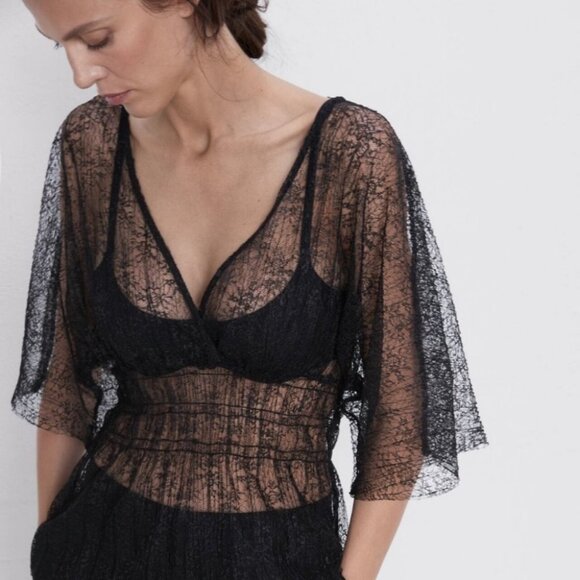 Zara Tops - NWOT Zara Semi-sheer Lace Knit Top, Sz Small